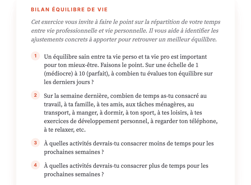 Équilibre pro/perso : outil clinique pour le rééquilibrage