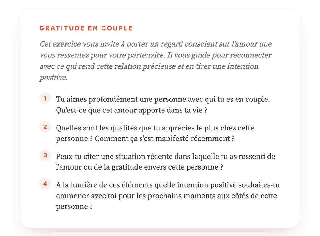 Gratitude envers son partenaire : un exercice clinique guidé