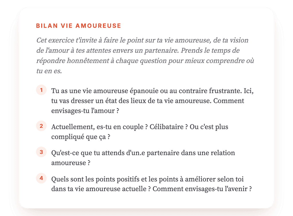 Bilan de vie amoureuse : clarifier attentes et satisfaction