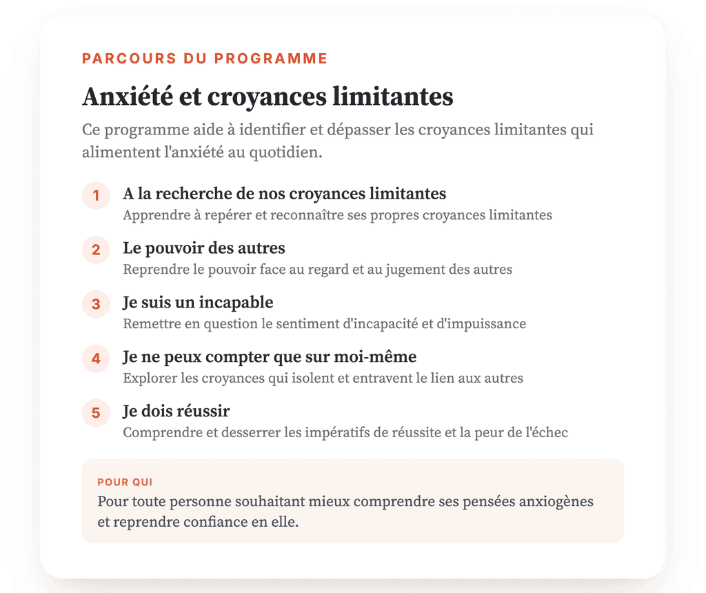 Anxiété et croyances limitantes : programme psychoéducatif