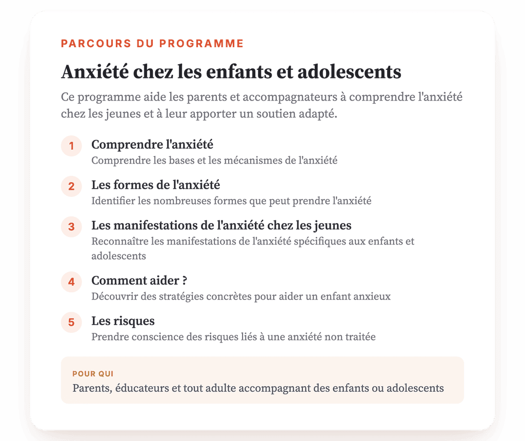 Anxiété chez l'enfant et l'ado : programme psychoéducatif