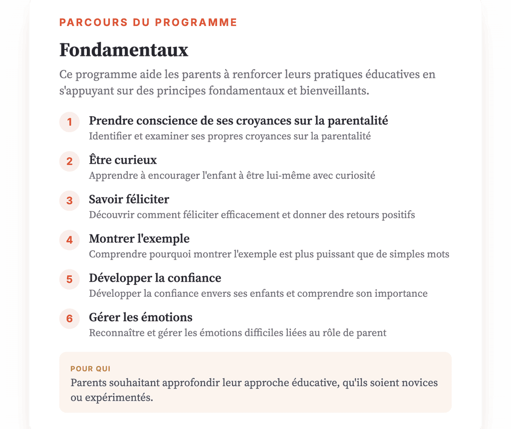 Fondamentaux de la parentalité : programme psychoéducatif