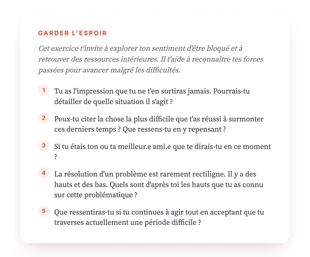 Désespoir et résilience : un exercice guidé pour vos patients