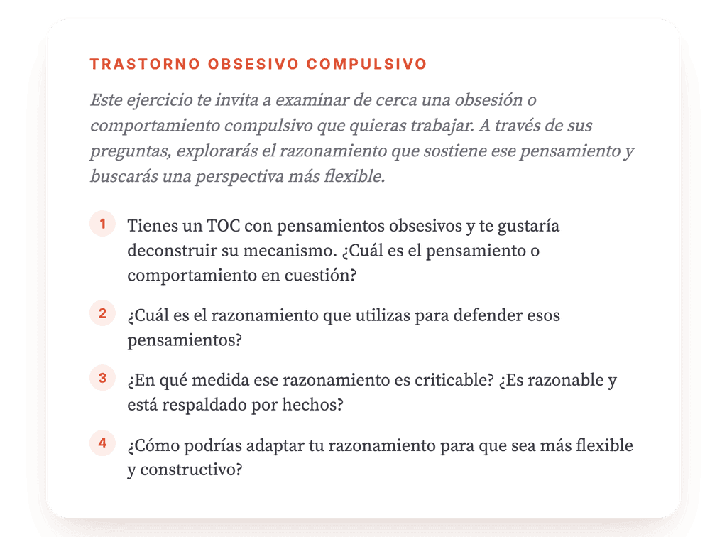 Ejercicio clínico para deconstruir el pensamiento obsesivo en el TOC