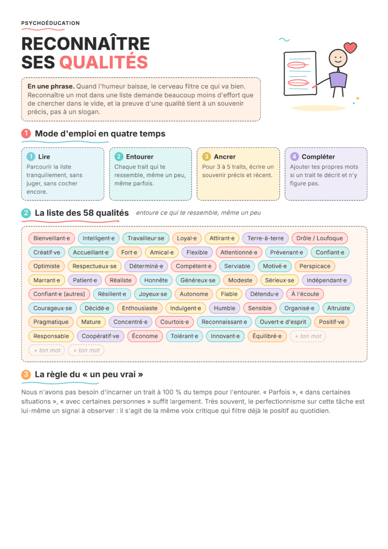 Reconnaître ses qualités : fiche PDF, outils et exercices pour la séance