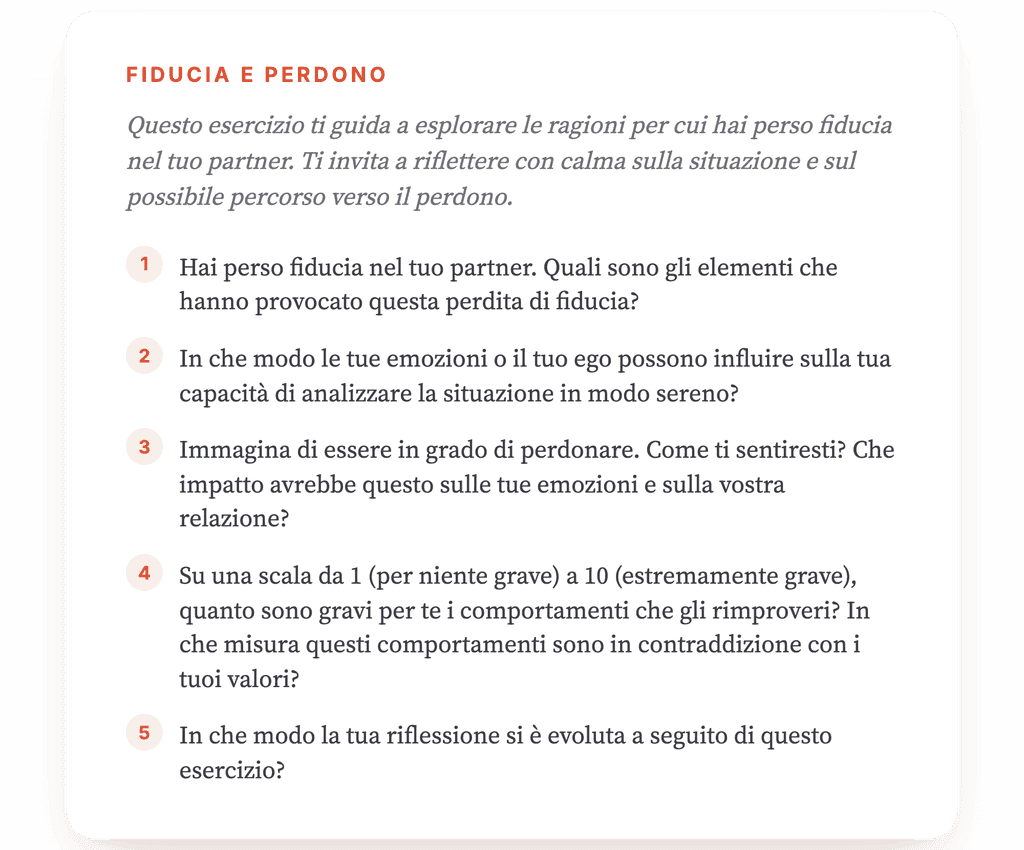 Perdita di fiducia nel partner: esercizio clinico guidato