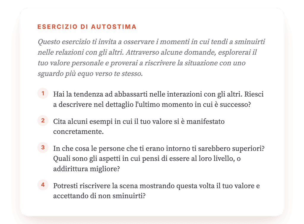 Esercizio clinico sulla svalutazione di sé in sessione