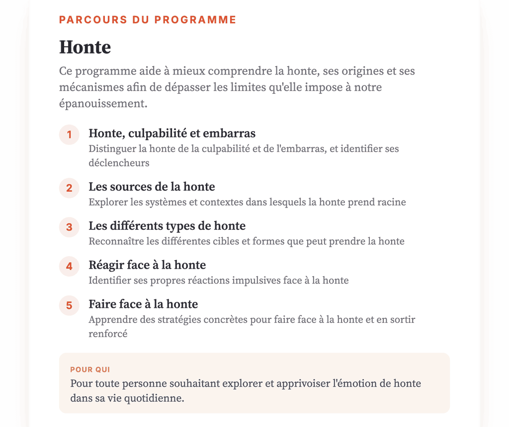 Honte : programme de psychoéducation structuré en 5 leçons