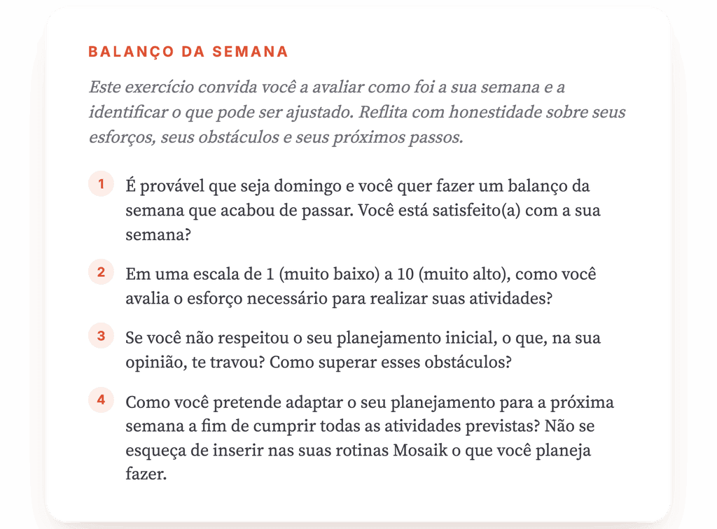 Faço o Balanço da Semana: Exercício de Ativação Comportamental