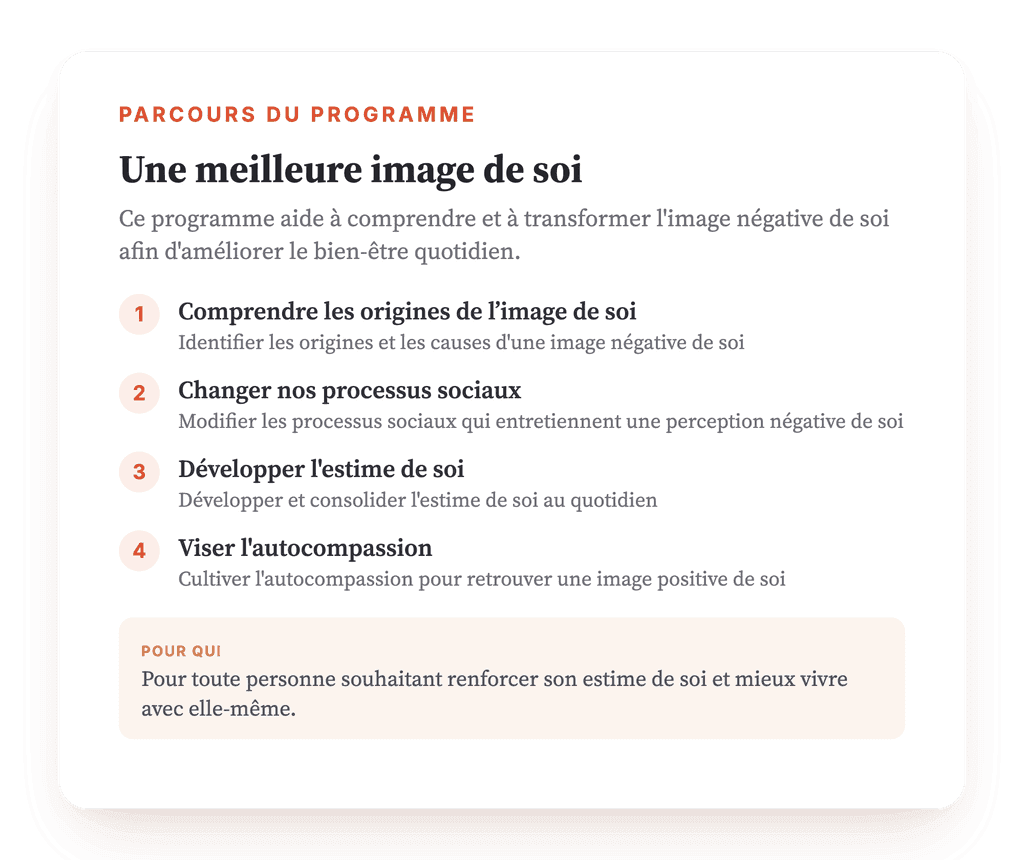 Image de soi et estime personnelle : un programme structuré