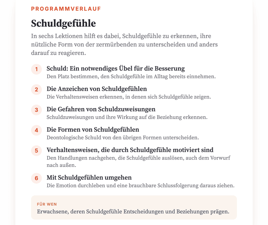 Schuldgefühle psychoedukativ bearbeiten: klinisches Programm