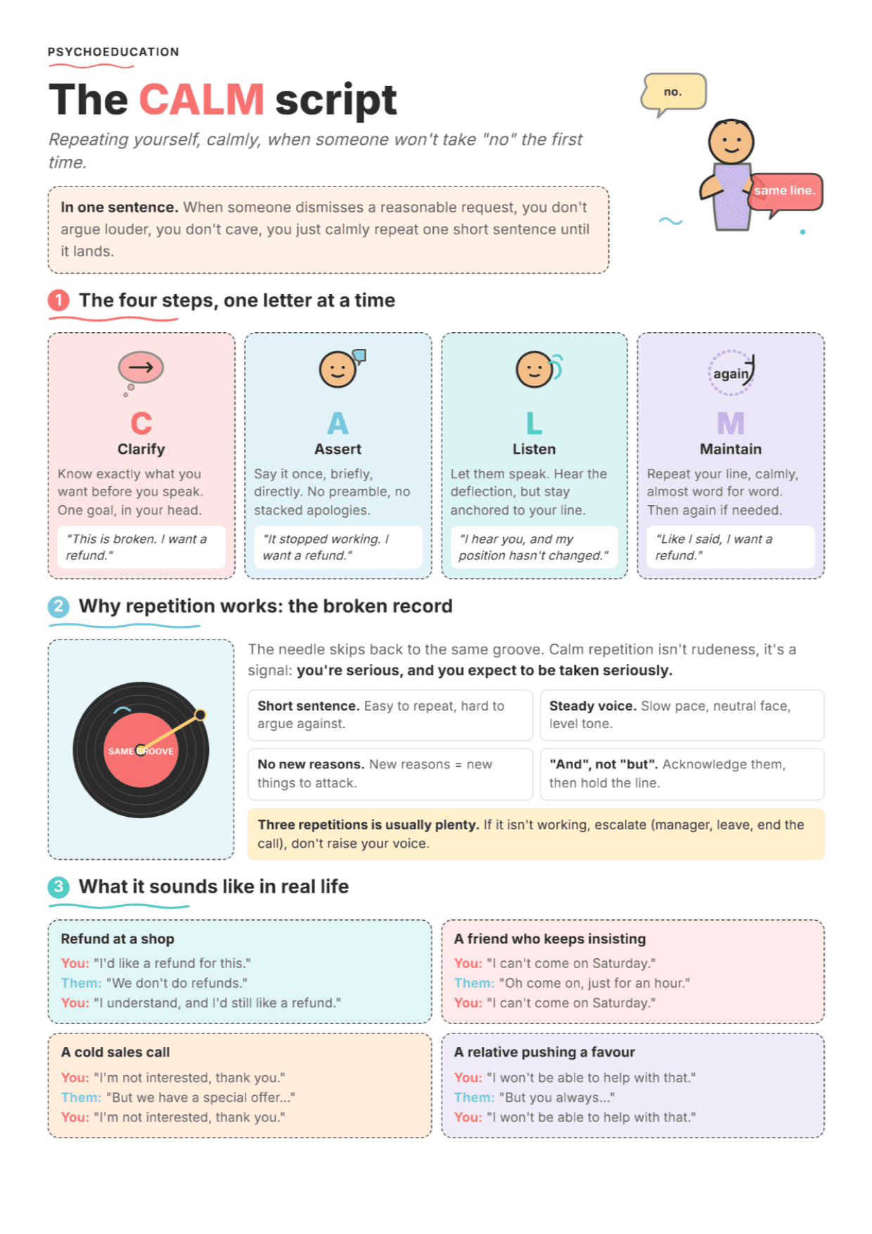 CALM Assertive Repetition: PDF Worksheet, Tools and Exercises