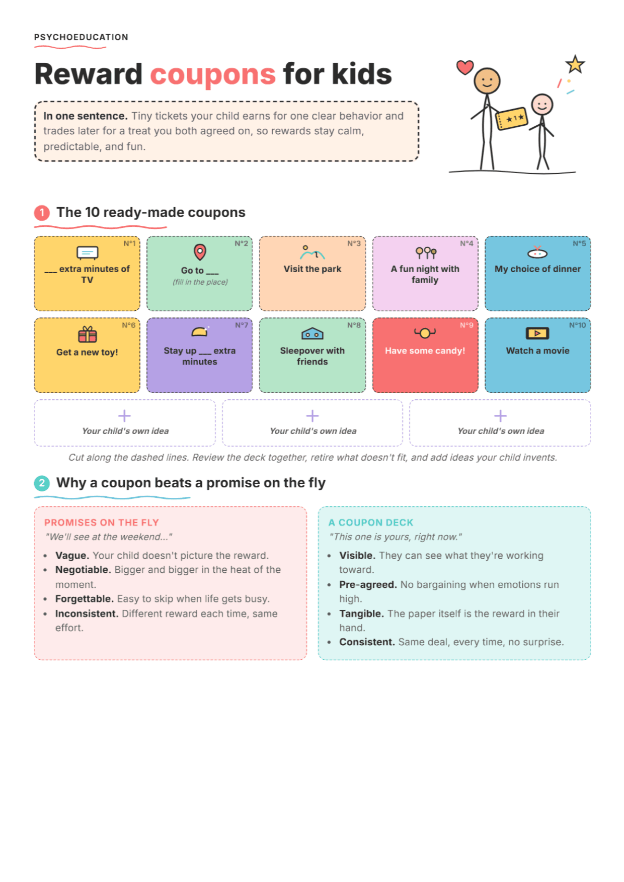 Reward Coupons for Kids: PDF Worksheet, Tools and Exercises