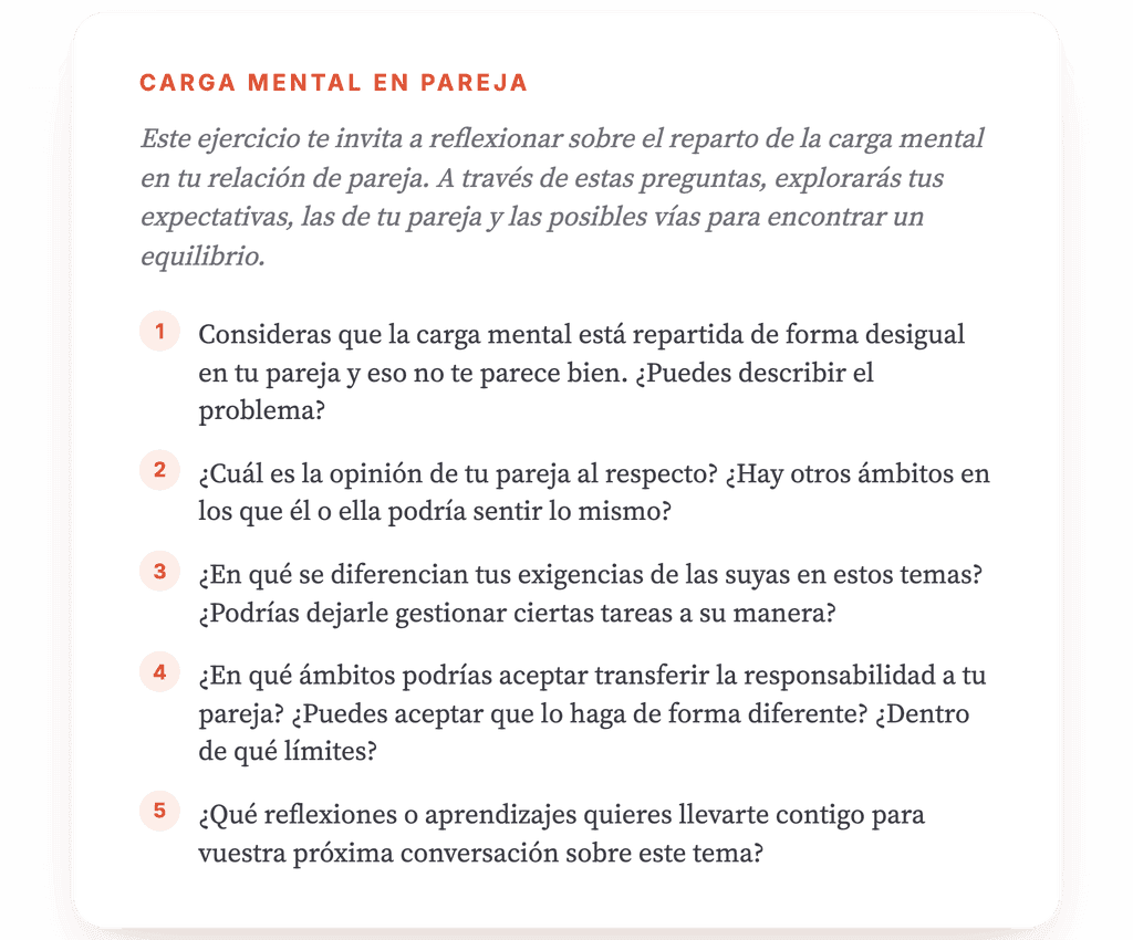 Carga mental desigual en pareja: ejercicio clínico guiado