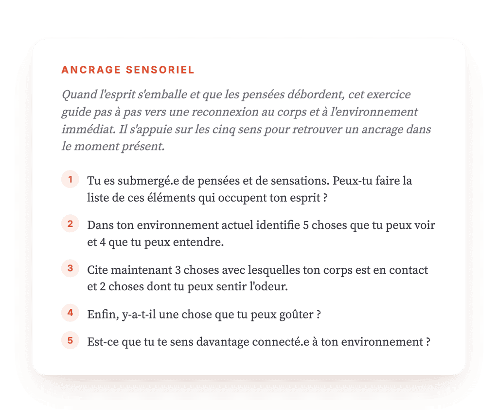 Ancrage sensoriel : un exercice guidé pour sortir de la rumination