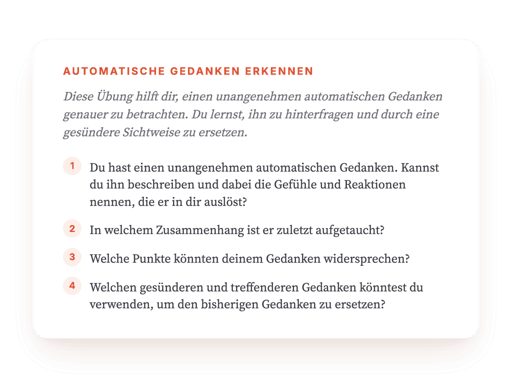 Automatische Gedanken erkennen und ersetzen: klinische Übung