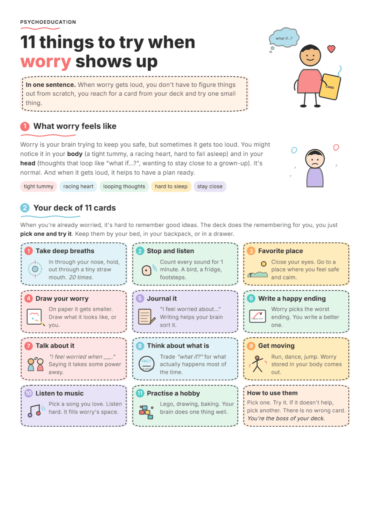 Worry Coping Cards: PDF Worksheet, Tools and Exercises for Children