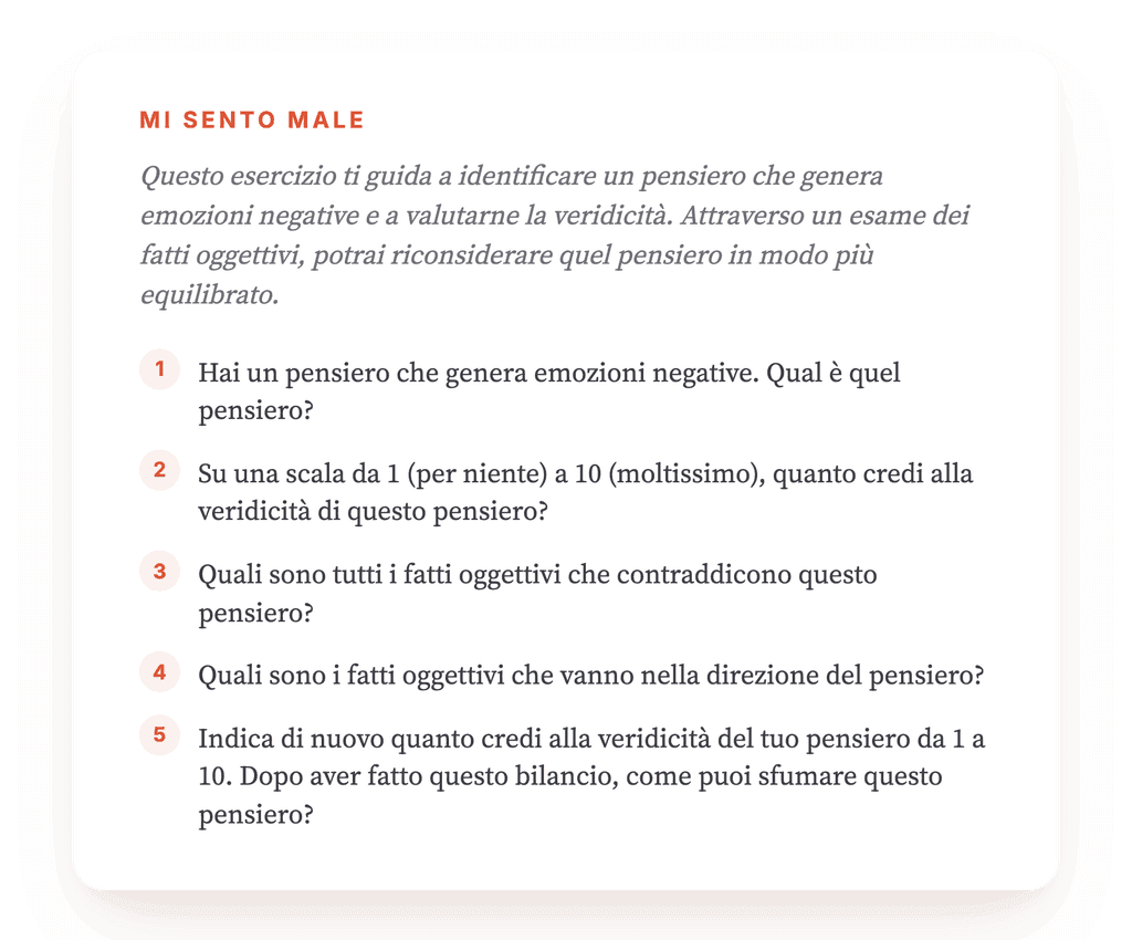 Mi sento male: esercizio di ristrutturazione cognitiva