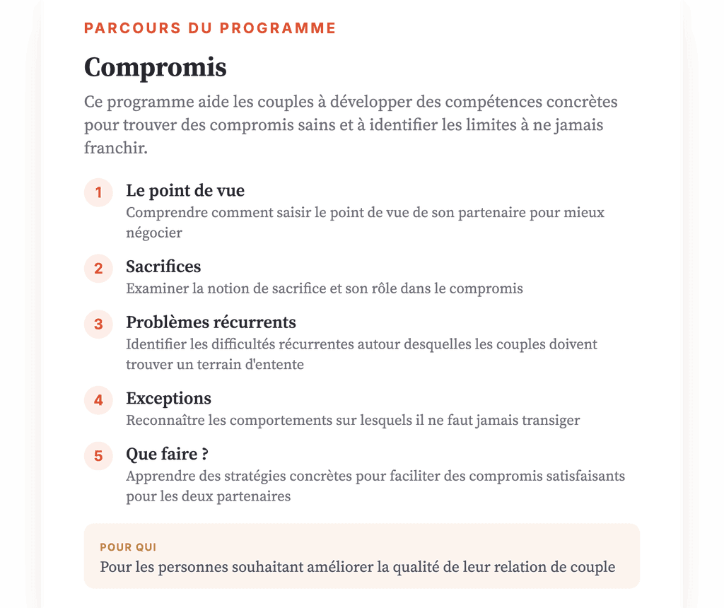 Compromis dans le couple : programme de psychoéducation