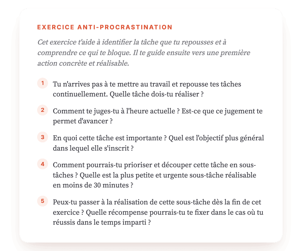 Procrastination : exercice clinique guidé pour vos patients