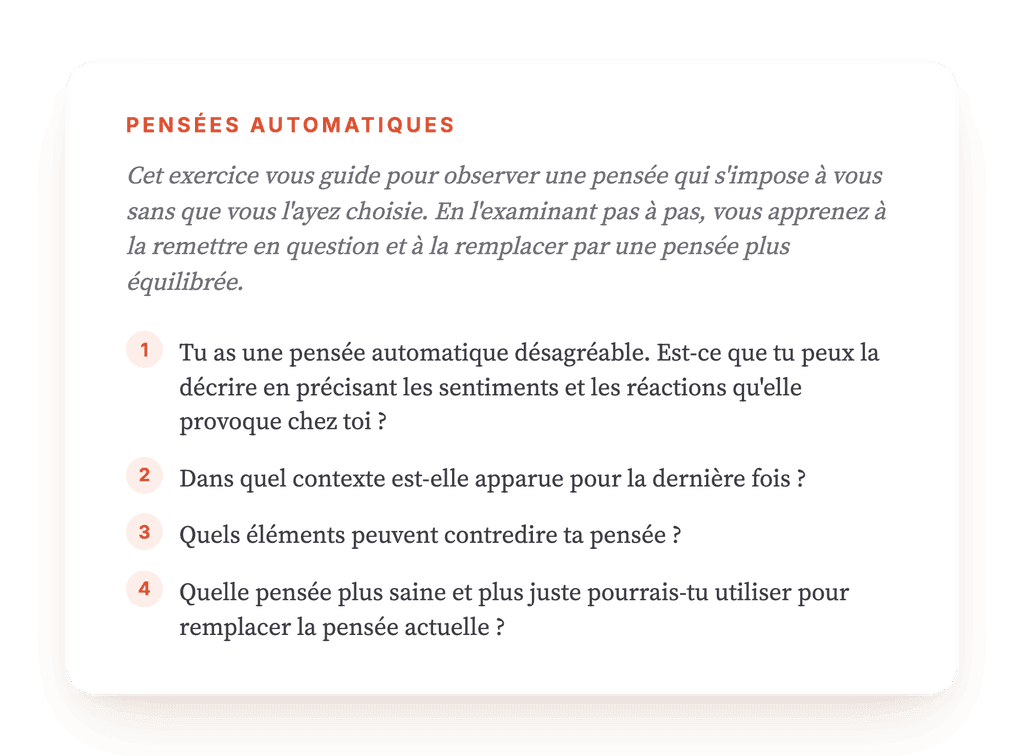 Pensées automatiques : exercice guidé de restructuration cognitive