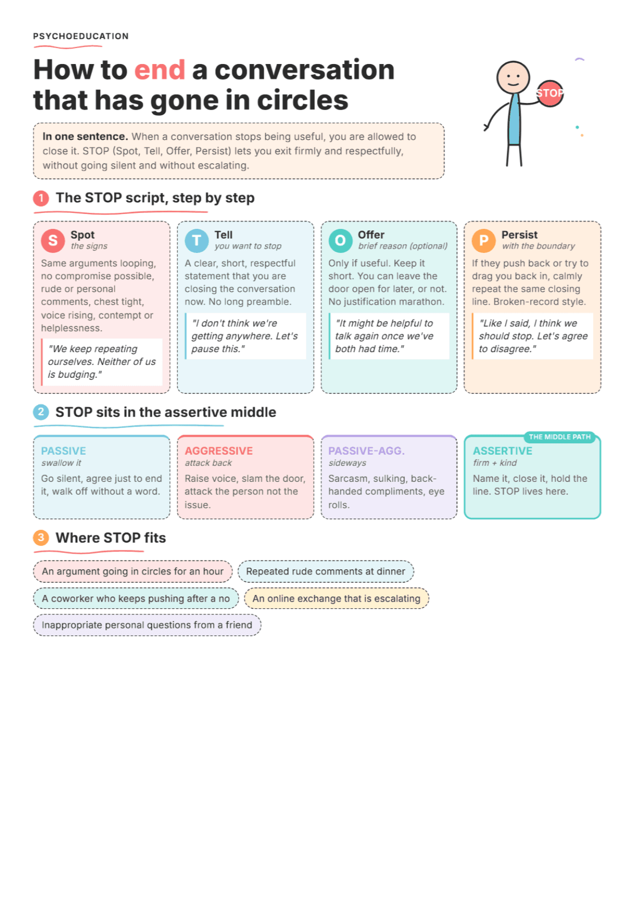 STOP: Assertively Ending Conversations, PDF Worksheet, Tools and Exercises