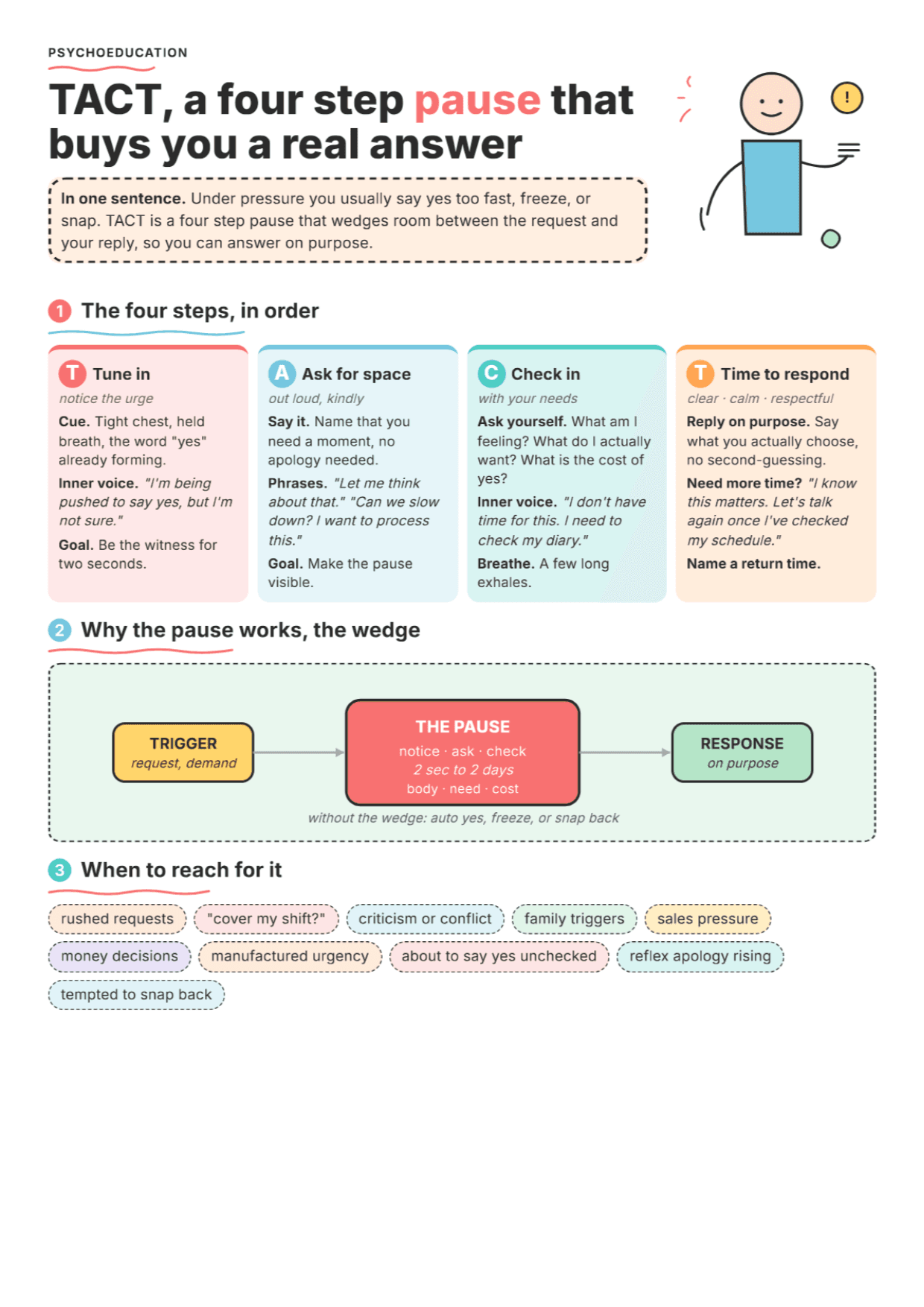 TACT: Using Pauses Assertively, PDF Worksheet, Tools and Exercises