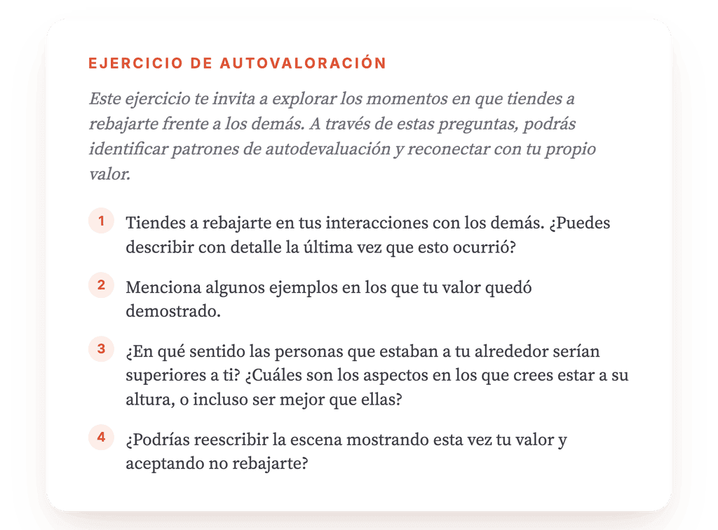 Me devalúo: ejercicio clínico para trabajar la autodesvalorización