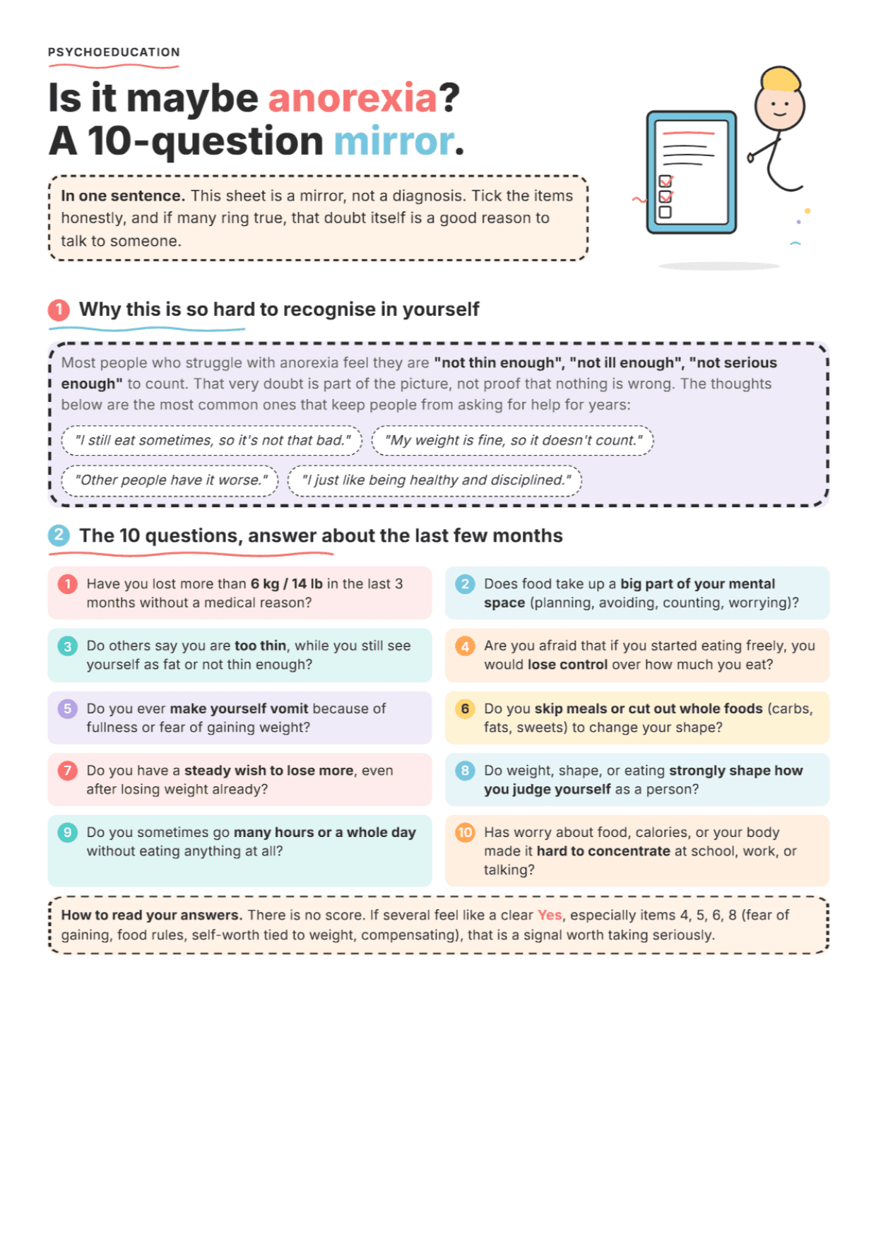 Anorexia: PDF Worksheet, Tools and Exercises for Clinical Practice