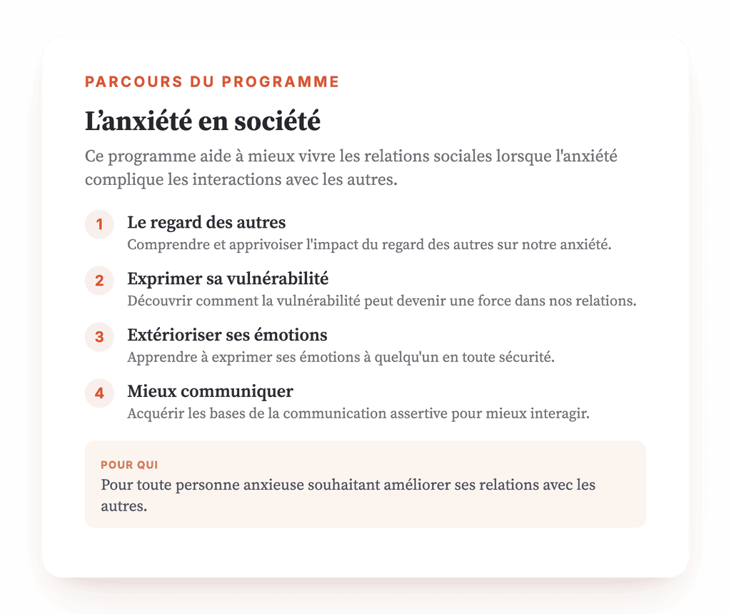 L'anxiété en société : programme psychoéducatif en 4 leçons