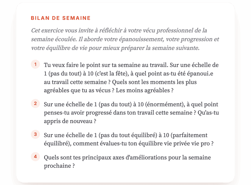 Bilan de semaine au travail : épanouissement et équilibre