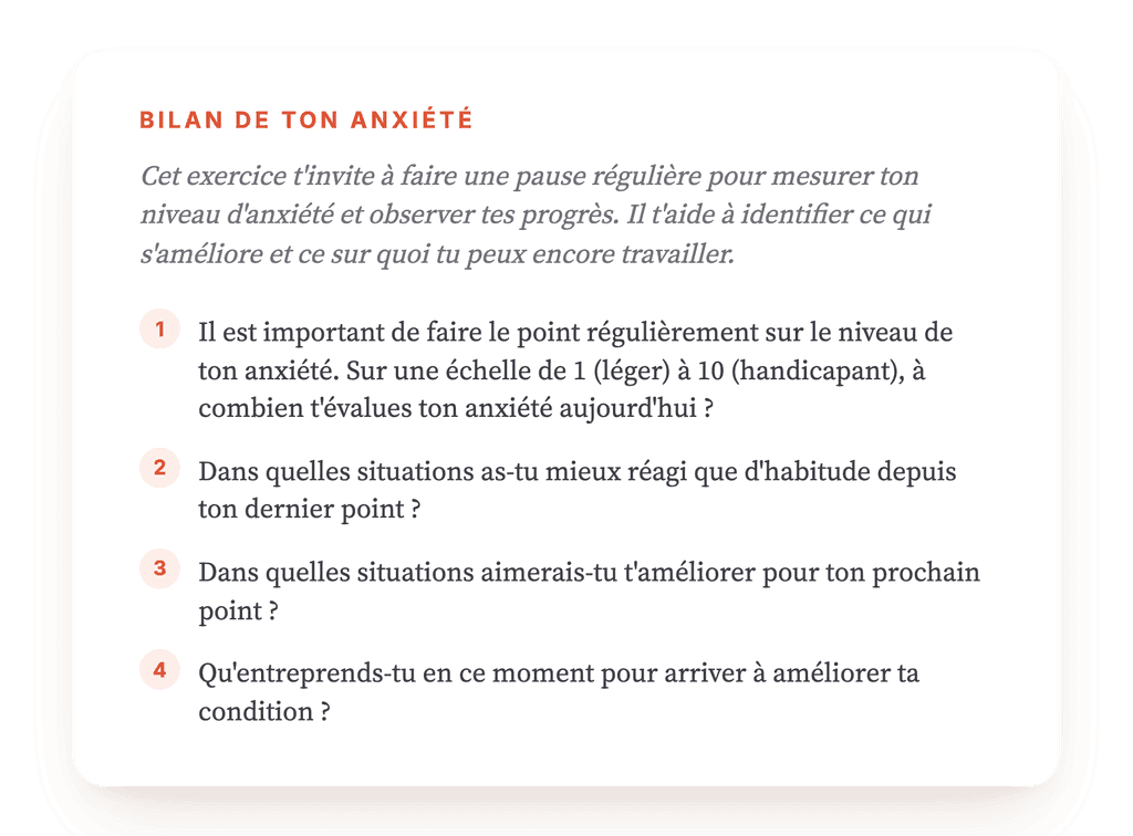 Je fais le point : suivre l'évolution de l'anxiété en thérapie