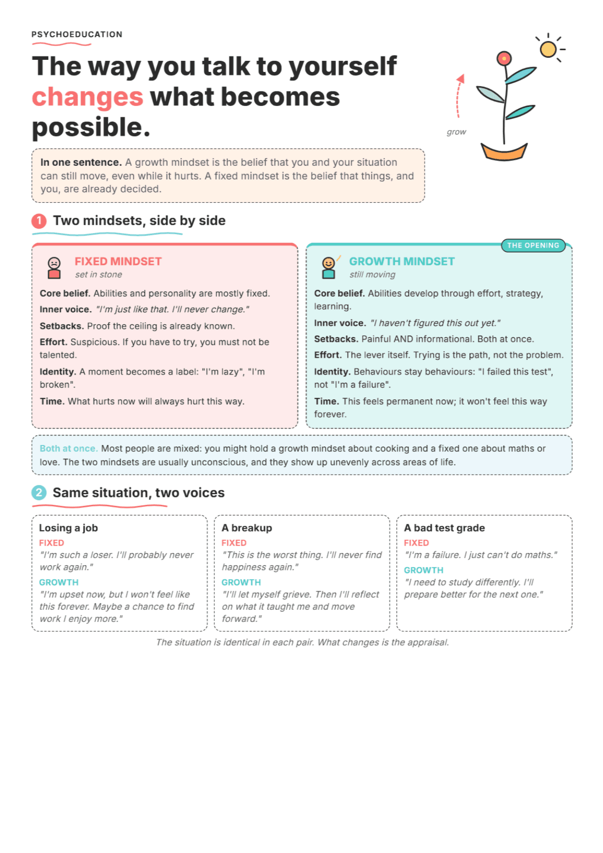 Growth Mindset: PDF Worksheet, Tools and Exercises for Clinicians
