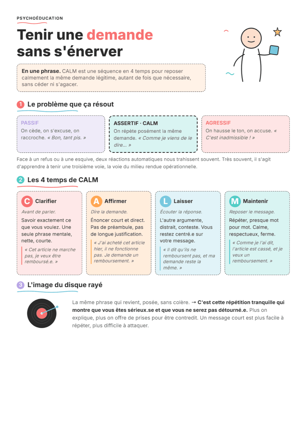 Répétition calme et assertive : Fiche PDF, outils et exercices