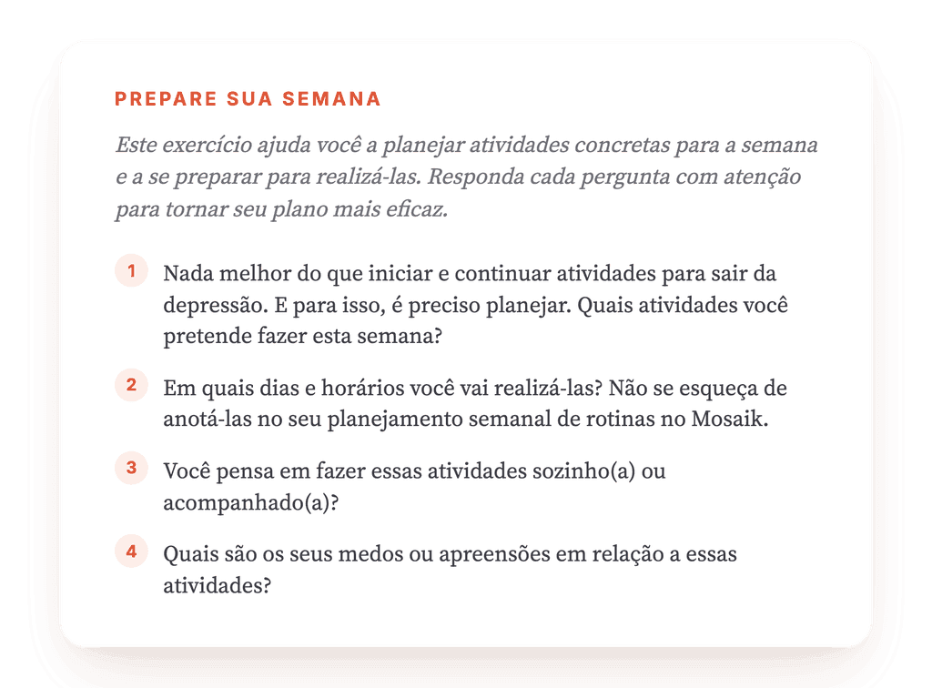 Preparar a semana: exercício clínico de ativação comportamental