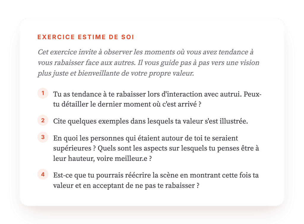 Se dévaloriser : exercice clinique guidé pour l'estime de soi