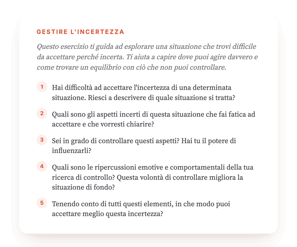 Tolleranza all'incertezza: un esercizio guidato per la seduta
