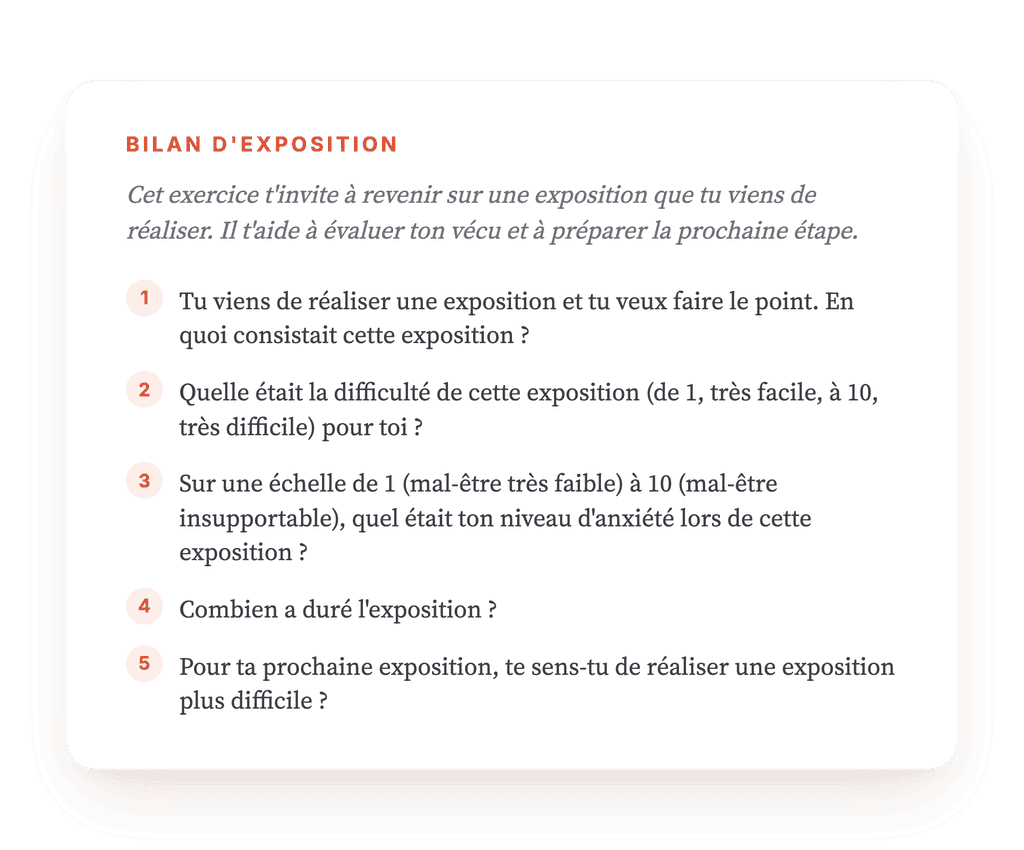 Mon rapport d'exposition : auto-évaluation après chaque palier