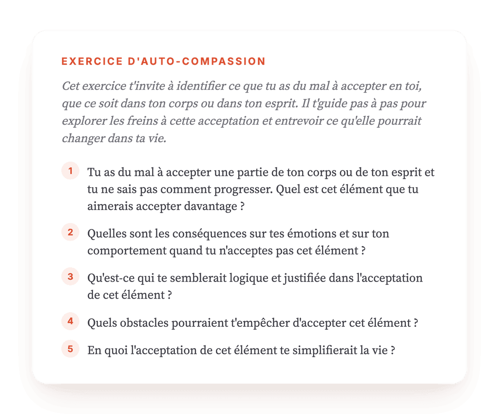 Indulgence envers soi : exercice clinique d'acceptation