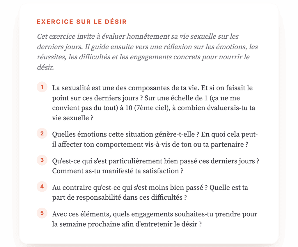 Désir et vie sexuelle en couple : exercice clinique guidé
