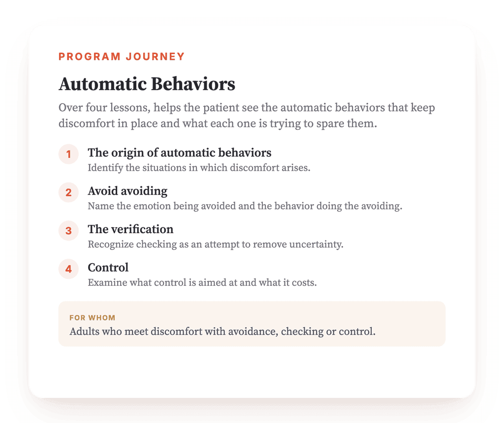 Automatic Behaviors: A Psychoeducation Program for Avoidance, Checking, and Control