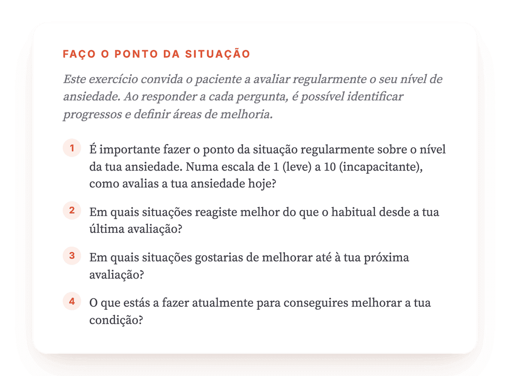 Exercício Fazer o Balanço: Monitorizar a Ansiedade em Sessão
