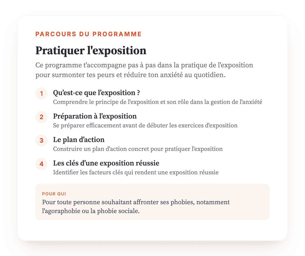 Pratiquer l'exposition : programme psychoéducatif guidé