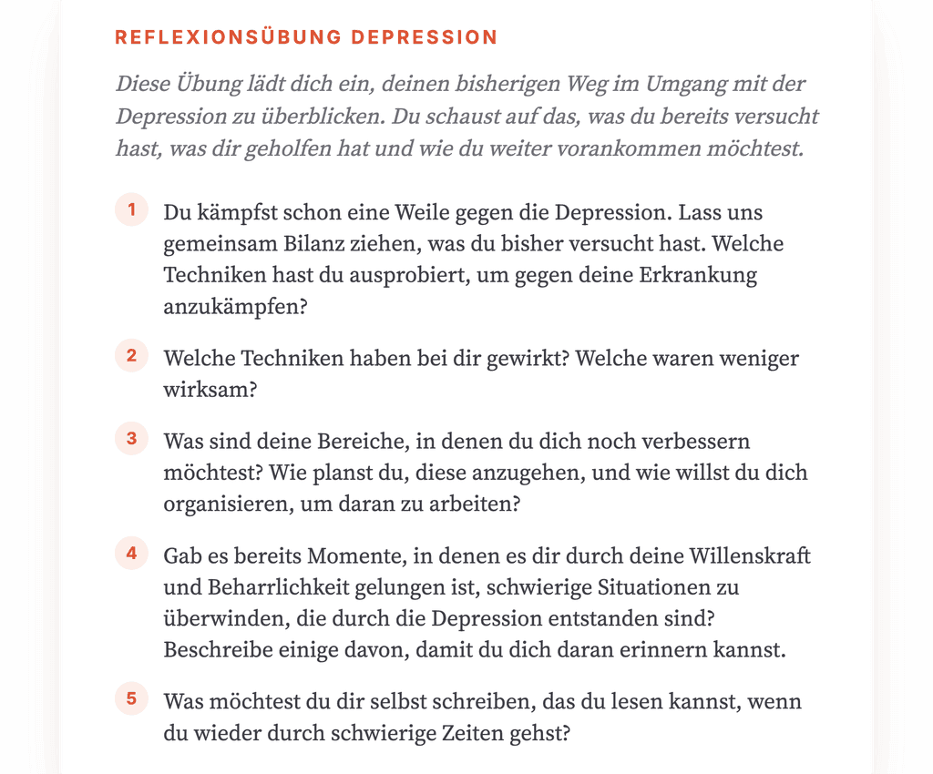 Mein Kampf gegen die Depression: strukturierte Übung für die Therapie