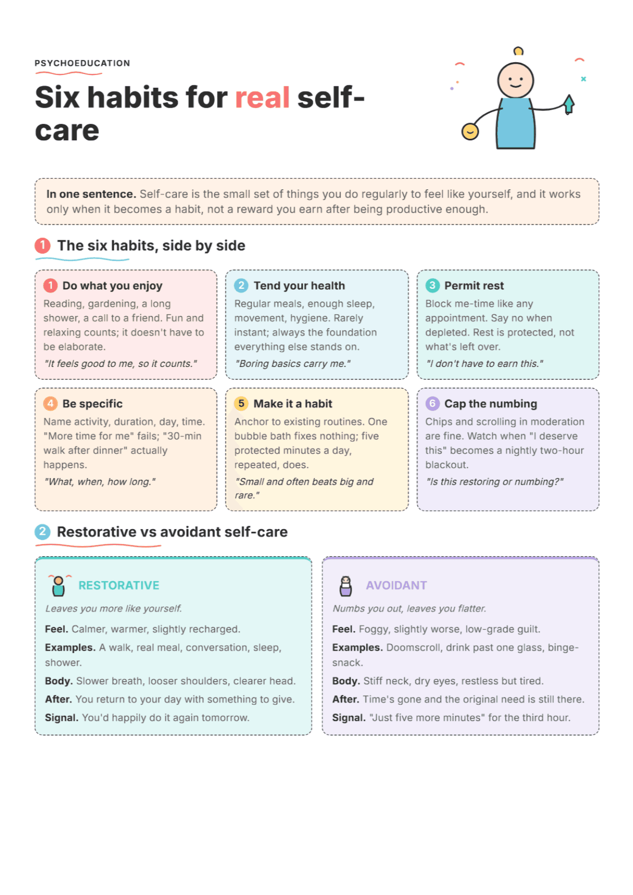 Self-Care Tips: PDF Worksheet, Tools and Exercises for Clinical Practice