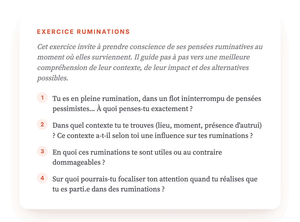 Rumination : exercice guidé d'auto-observation pour vos patients