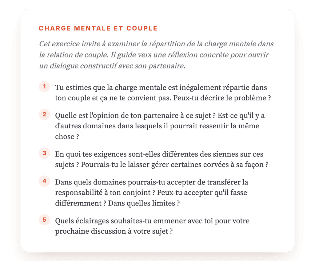 Charge mentale en couple : un exercice clinique guidé