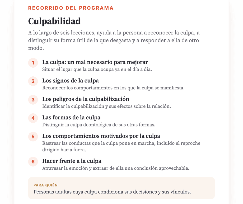 Culpabilidad: programa de psicoeducación clínica en 6 lecciones