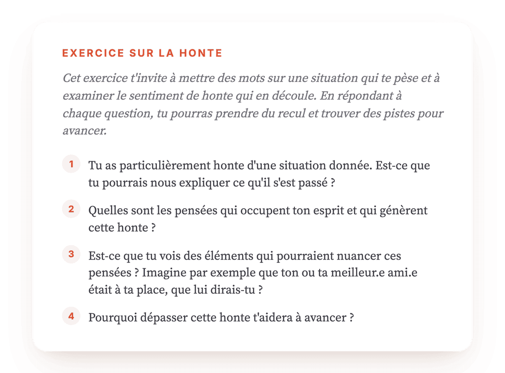 Honte : exercice clinique guidé pour vos patients