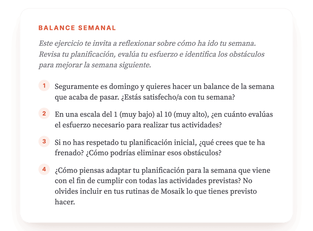 Balance semanal: revisar la semana en activación conductual